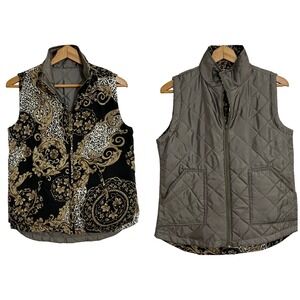 Quilted Reversible Full Zip Vest 2 Pockets Each Side Animal Print/Solid M